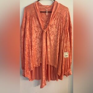 Free People Coral Floral Blouse